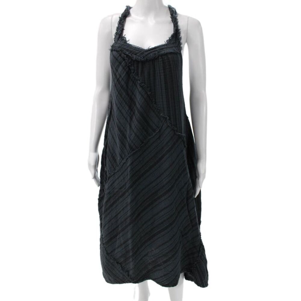 Neve & Hawk Women Blue Striped Halter Maxi Dress Cotton Blend Sleeveless Size S